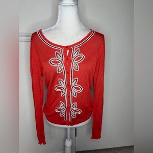 Michael Simon Orange Beaded Cardigan size XL